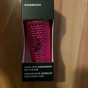 Starbucks Holiday Christmas Metallic Hot Pink Key Chain Ornament Magenta Studded